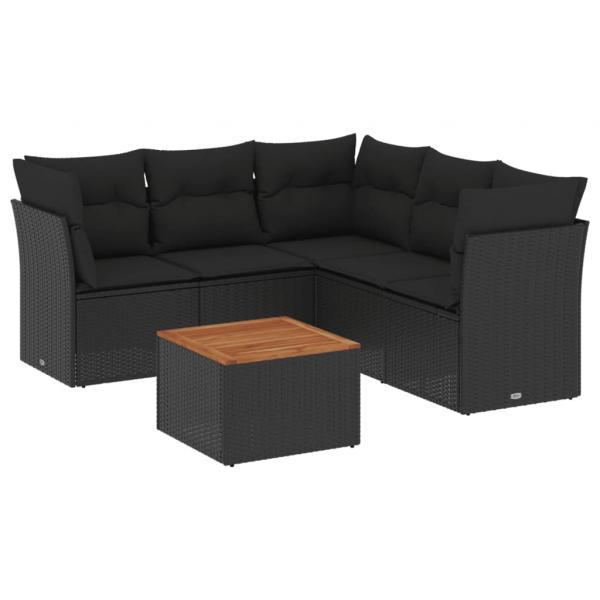 6-tlg. Garten-Sofagarnitur mit Kissen Schwarz Poly Rattan