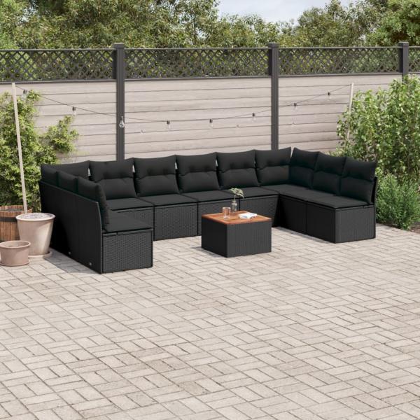 ARDEBO.de - 11-tlg. Garten-Sofagarnitur mit Kissen Schwarz Poly Rattan