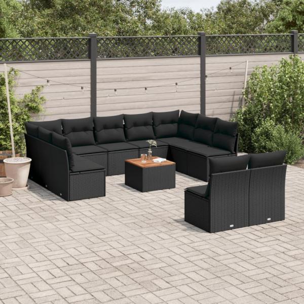 ARDEBO.de - 12-tlg. Garten-Sofagarnitur mit Kissen Schwarz Poly Rattan