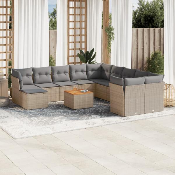 ARDEBO.de - 12-tlg. Garten-Sofagarnitur mit Kissen Beige Poly Rattan