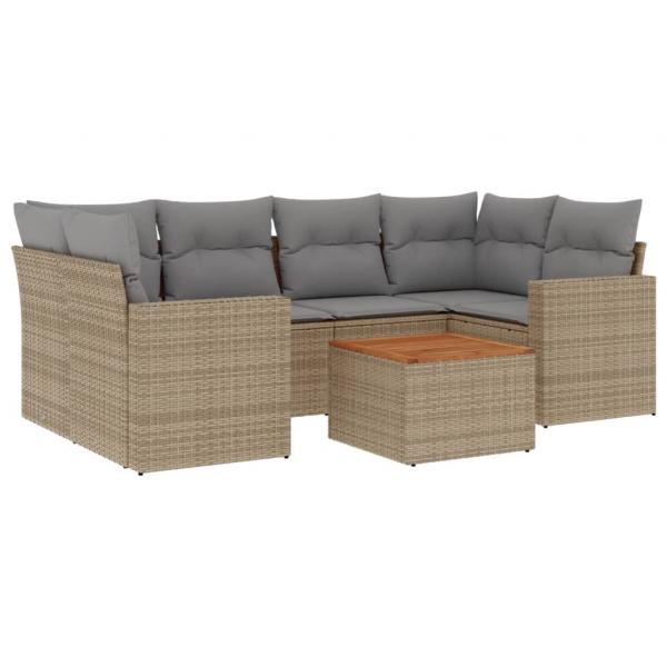 7-tlg. Garten-Sofagarnitur mit Kissen Beige Poly Rattan