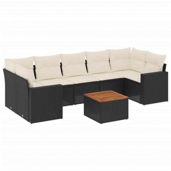 8-tlg. Garten-Sofagarnitur mit Kissen Schwarz Poly Rattan