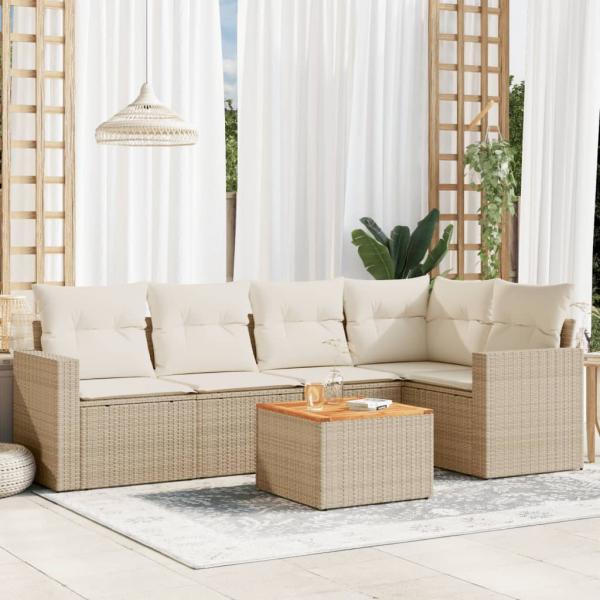 ARDEBO.de - 6-tlg. Garten-Sofagarnitur mit Kissen Beige Poly Rattan