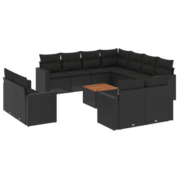 12-tlg. Garten-Sofagarnitur mit Kissen Schwarz Poly Rattan