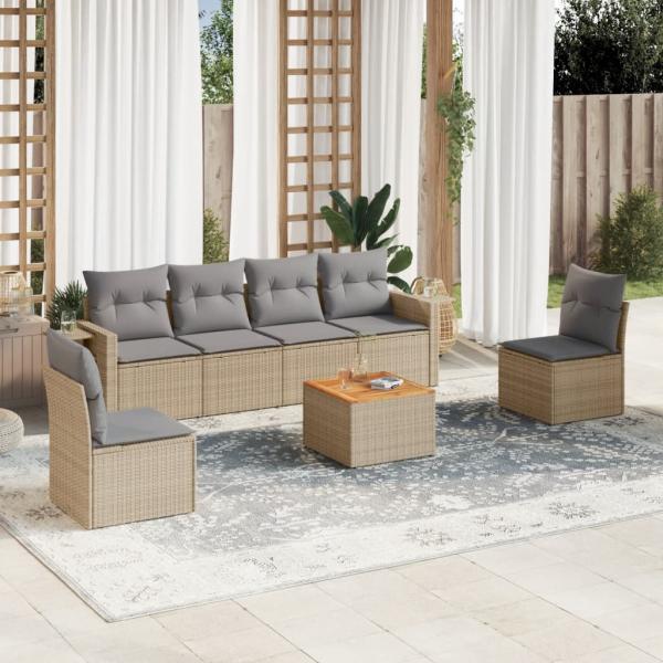 ARDEBO.de - 7-tlg. Garten-Sofagarnitur mit Kissen Beige Poly Rattan