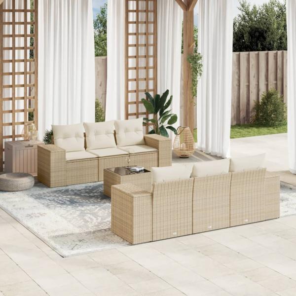 ARDEBO.de - 7-tlg. Garten-Sofagarnitur mit Kissen Beige Poly Rattan