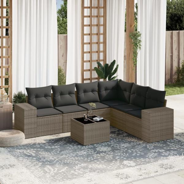 ARDEBO.de - 7-tlg. Garten-Sofagarnitur mit Kissen Grau Poly Rattan