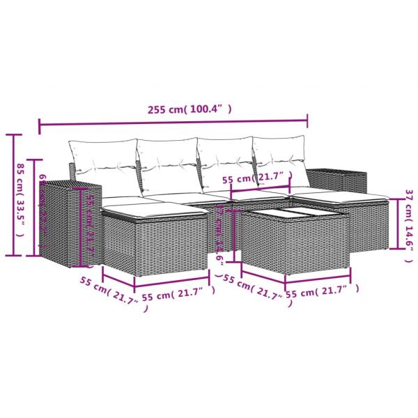 7-tlg. Garten-Sofagarnitur mit Kissen Schwarz Poly Rattan