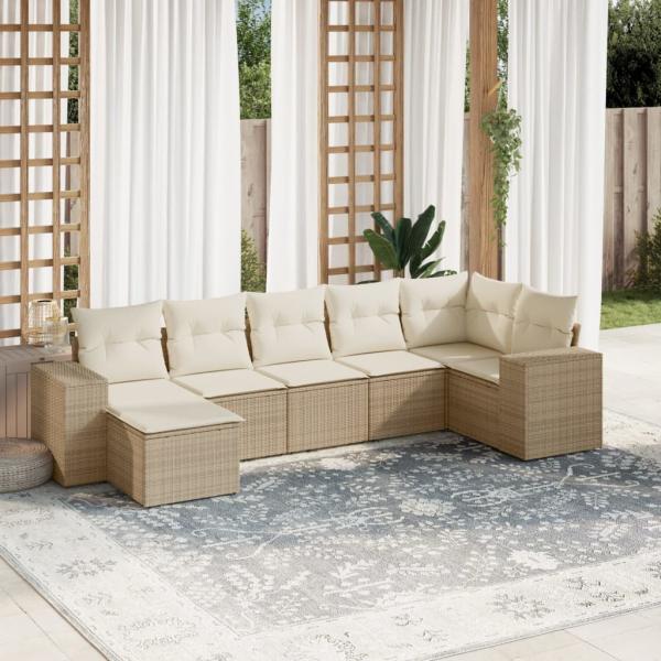 ARDEBO.de - 7-tlg. Garten-Sofagarnitur mit Kissen Beige Poly Rattan