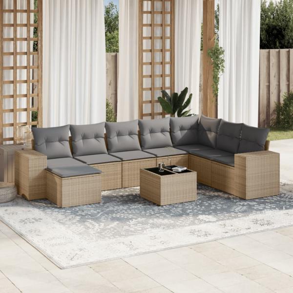 ARDEBO.de - 9-tlg. Garten-Sofagarnitur mit Kissen Beige Poly Rattan