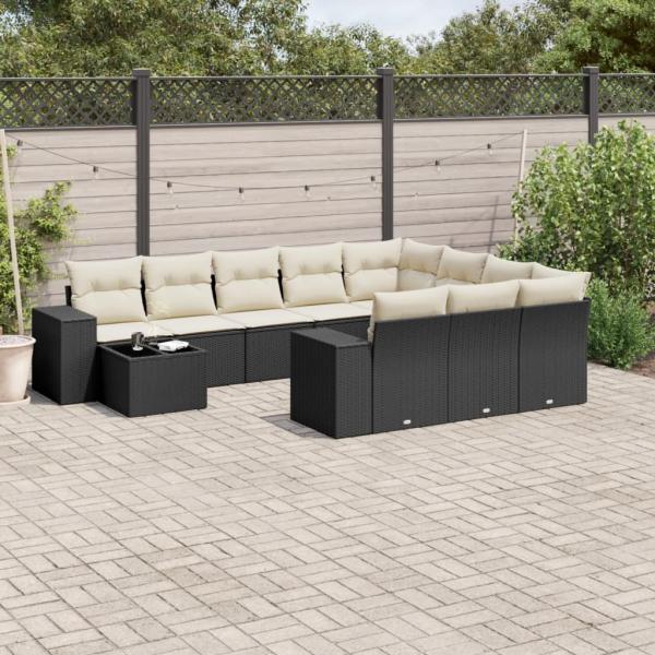 ARDEBO.de - 11-tlg. Garten-Sofagarnitur mit Kissen Schwarz Poly Rattan