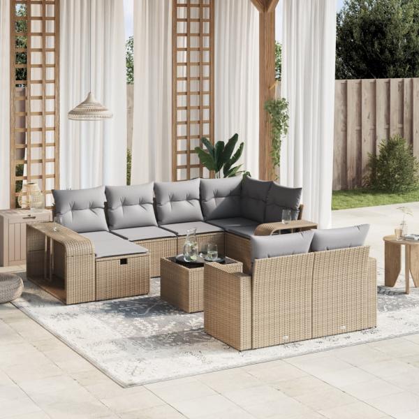 ARDEBO.de - 11-tlg. Garten-Sofagarnitur mit Kissen Beige Poly Rattan