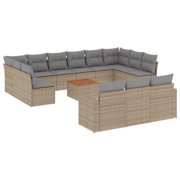 14-tlg. Garten-Sofagarnitur mit Kissen Beige Poly Rattan