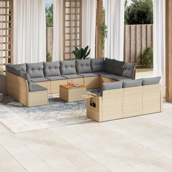 ARDEBO.de - 14-tlg. Garten-Sofagarnitur mit Kissen Beige Poly Rattan