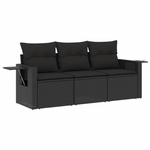 3-tlg. Garten-Sofagarnitur mit Kissen Schwarz Poly Rattan