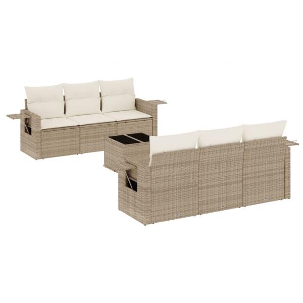 7-tlg. Garten-Sofagarnitur mit Kissen Beige Poly Rattan