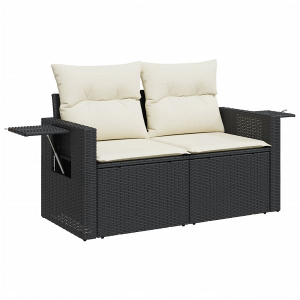 9-tlg. Garten-Sofagarnitur mit Kissen Schwarz Poly Rattan