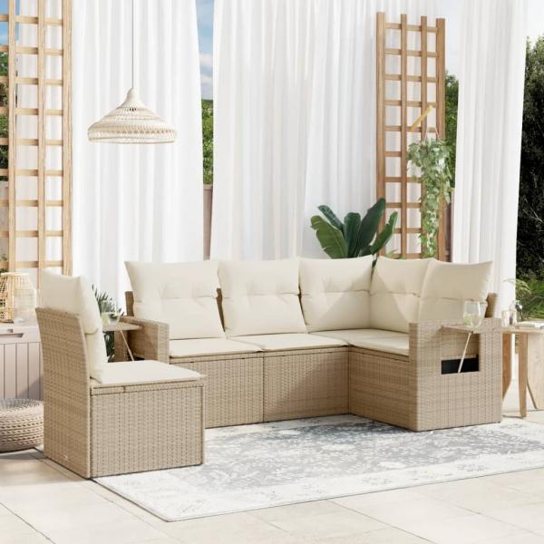 ARDEBO.de - 5-tlg. Garten-Sofagarnitur mit Kissen Beige Poly Rattan