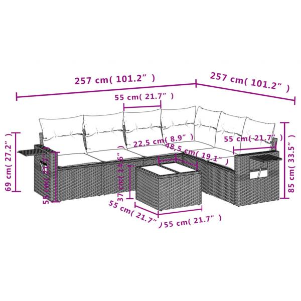 7-tlg. Garten-Sofagarnitur mit Kissen Schwarz Poly Rattan