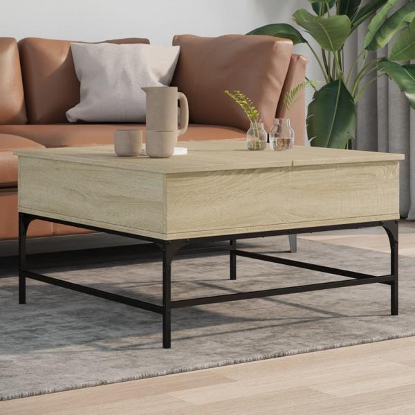 ARDEBO.de - Couchtisch Sonoma-Eiche 80x80x45 cm Holzwerkstoff und Metall