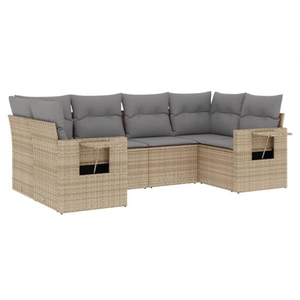 6-tlg. Garten-Sofagarnitur mit Kissen Beige Poly Rattan