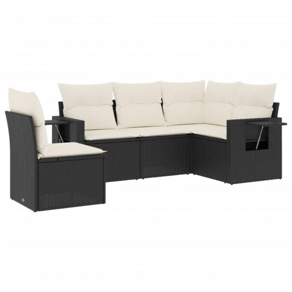 5-tlg. Garten-Sofagarnitur mit Kissen Schwarz Poly Rattan