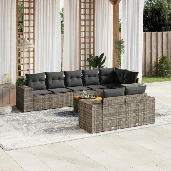 ARDEBO.de - 9-tlg. Garten-Sofagarnitur mit Kissen Grau Poly Rattan