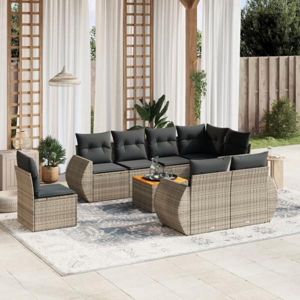 ARDEBO.de - 9-tlg. Garten-Sofagarnitur mit Kissen Grau Poly Rattan