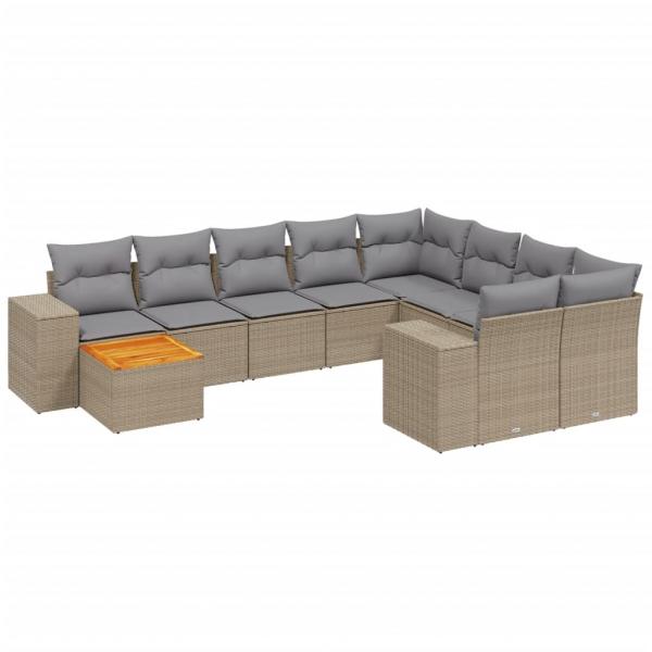 11-tlg. Garten-Sofagarnitur mit Kissen Beige Poly Rattan