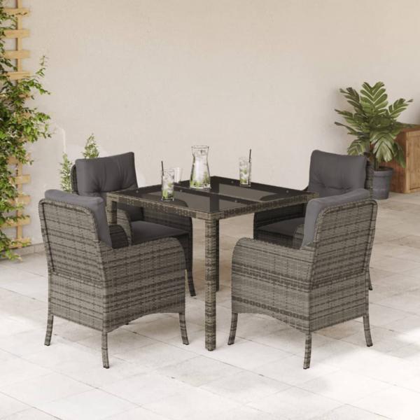 ARDEBO.de - 5-tlg. Garten-Essgruppe mit Kissen Grau Poly Rattan