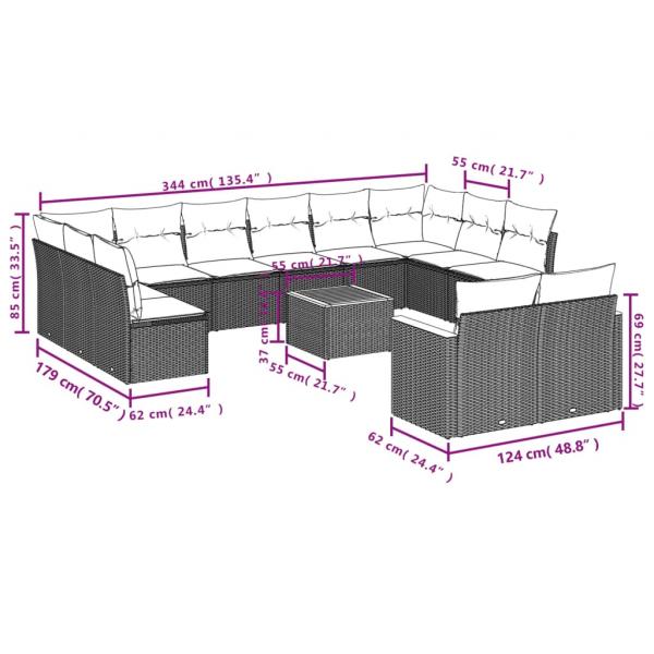 13-tlg. Garten-Sofagarnitur mit Kissen Beige Poly Rattan