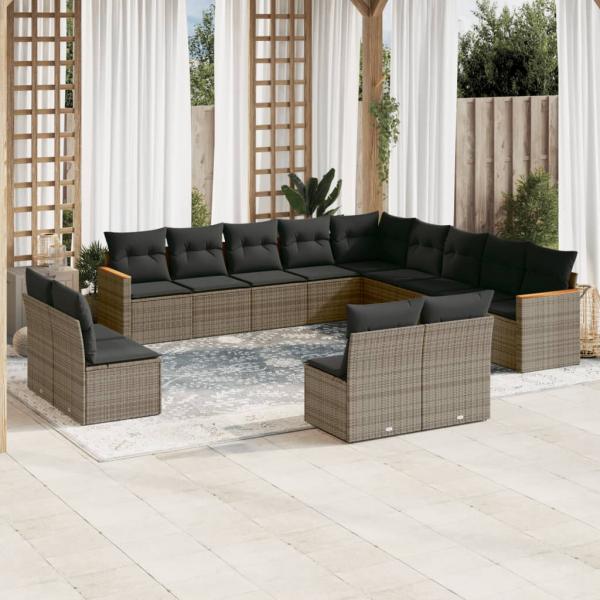 ARDEBO.de - 13-tlg. Garten-Sofagarnitur mit Kissen Grau Poly Rattan