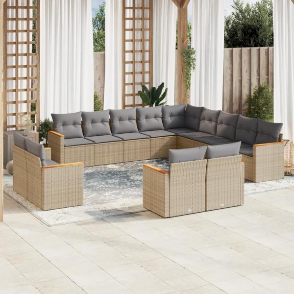 ARDEBO.de - 13-tlg. Garten-Sofagarnitur mit Kissen Beige Poly Rattan