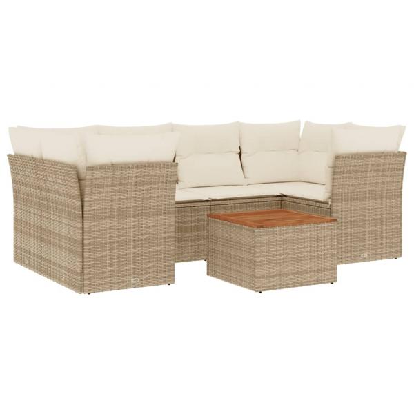 7-tlg. Garten-Sofagarnitur mit Kissen Beige Poly Rattan