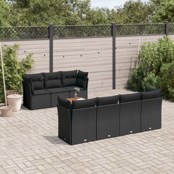 ARDEBO.de - 8-tlg. Garten-Sofagarnitur mit Kissen Schwarz Poly Rattan