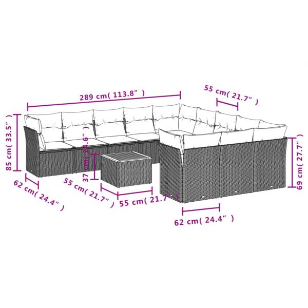 12-tlg. Garten-Sofagarnitur mit Kissen Schwarz Poly Rattan