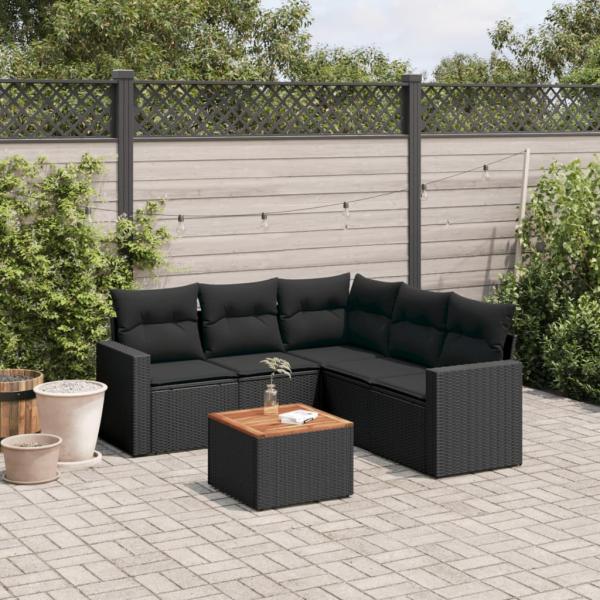 ARDEBO.de - 6-tlg. Garten-Sofagarnitur mit Kissen Schwarz Poly Rattan