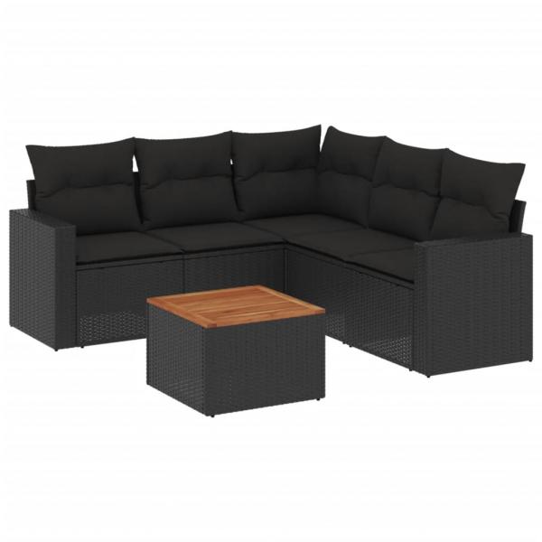 6-tlg. Garten-Sofagarnitur mit Kissen Schwarz Poly Rattan