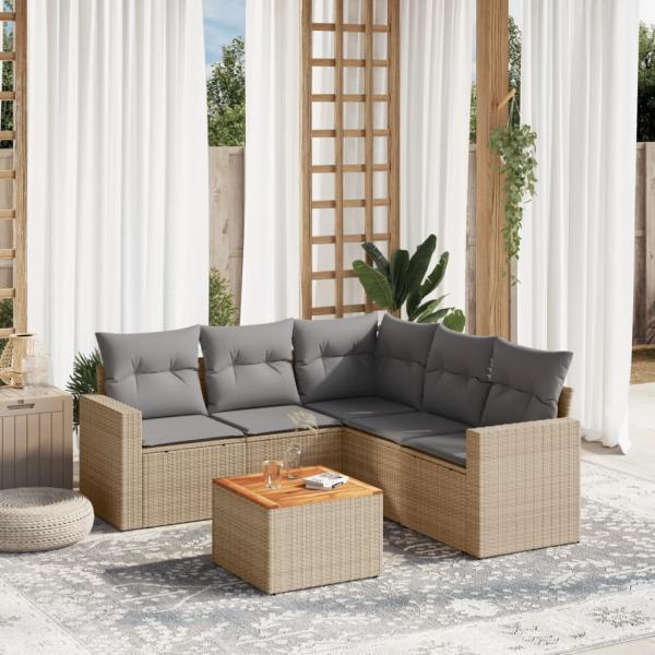 ARDEBO.de - 6-tlg. Garten-Sofagarnitur mit Kissen Beige Poly Rattan