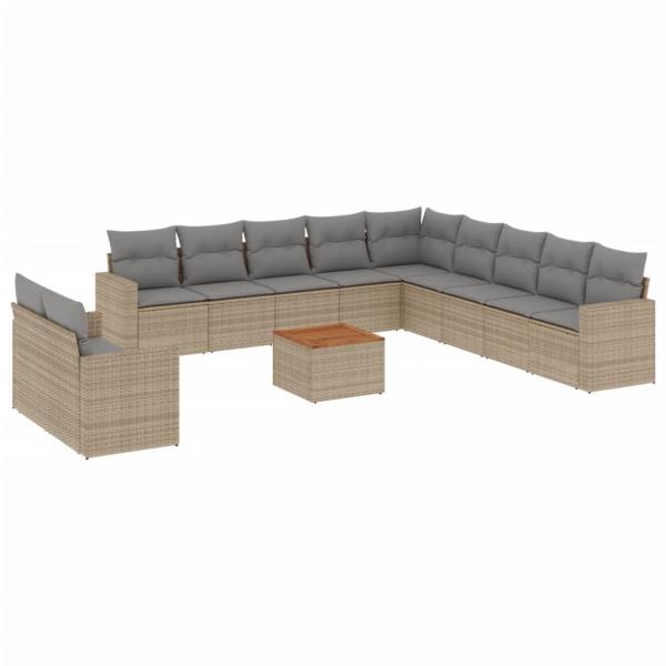 12-tlg. Garten-Sofagarnitur mit Kissen Beige Poly Rattan