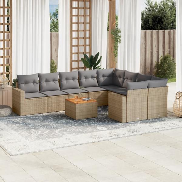 ARDEBO.de - 10-tlg. Garten-Sofagarnitur mit Kissen Beige Poly Rattan