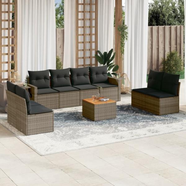 ARDEBO.de - 9-tlg. Garten-Sofagarnitur mit Kissen Grau Poly Rattan