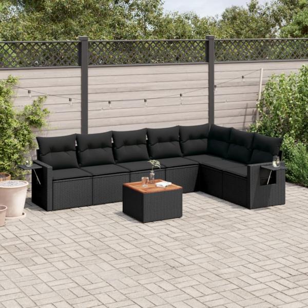 ARDEBO.de - 8-tlg. Garten-Sofagarnitur mit Kissen Schwarz Poly Rattan