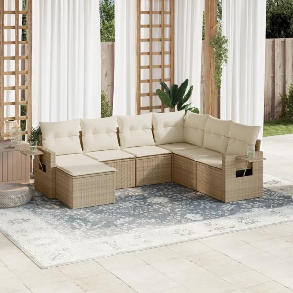 ARDEBO.de - 7-tlg. Garten-Sofagarnitur mit Kissen Beige Poly Rattan