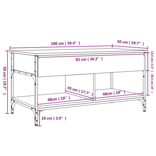 Couchtisch Räuchereiche 100x50x50 cm Holzwerkstoff und Metall