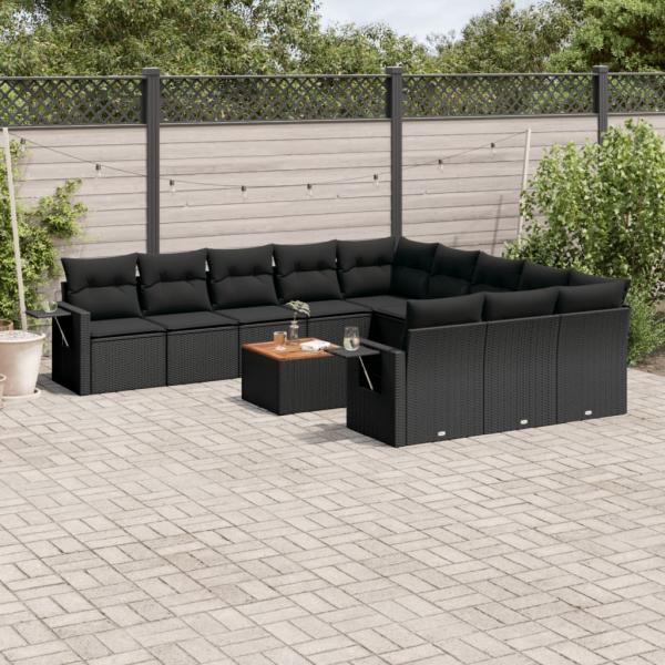 ARDEBO.de - 12-tlg. Garten-Sofagarnitur mit Kissen Schwarz Poly Rattan