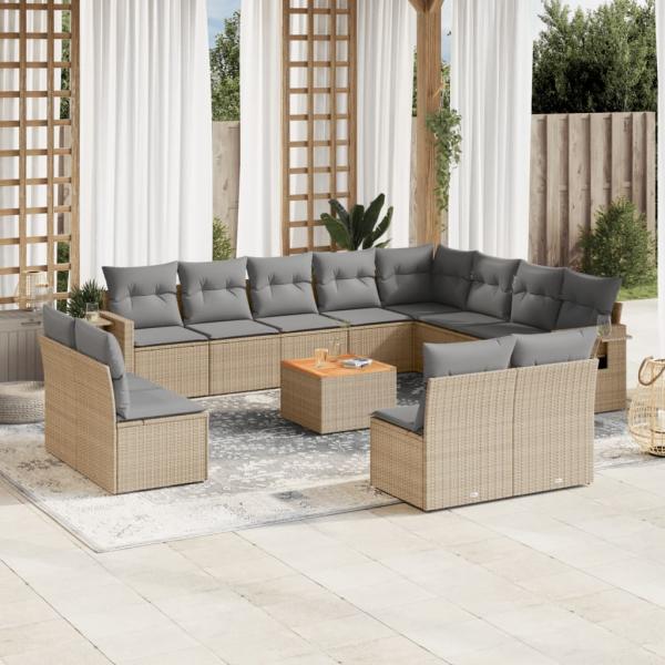 ARDEBO.de - 13-tlg. Garten-Sofagarnitur mit Kissen Beige Poly Rattan