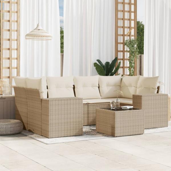 ARDEBO.de - 7-tlg. Garten-Sofagarnitur mit Kissen Beige Poly Rattan