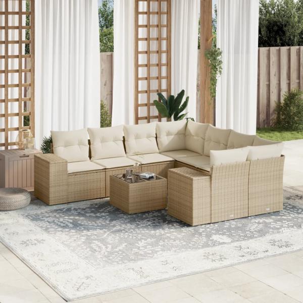 ARDEBO.de - 9-tlg. Garten-Sofagarnitur mit Kissen Beige Poly Rattan