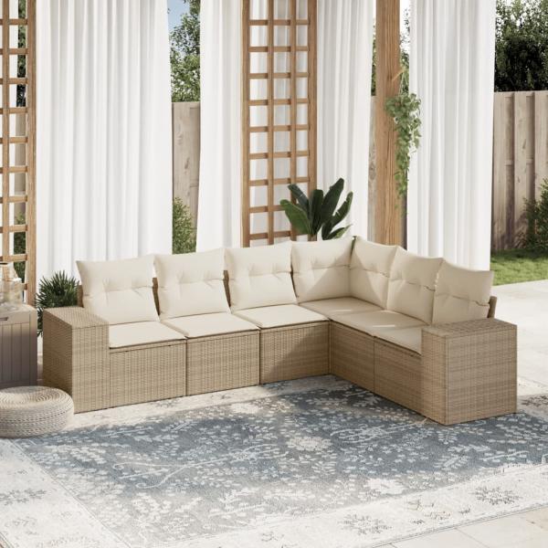 ARDEBO.de - 6-tlg. Garten-Sofagarnitur mit Kissen Beige Poly Rattan